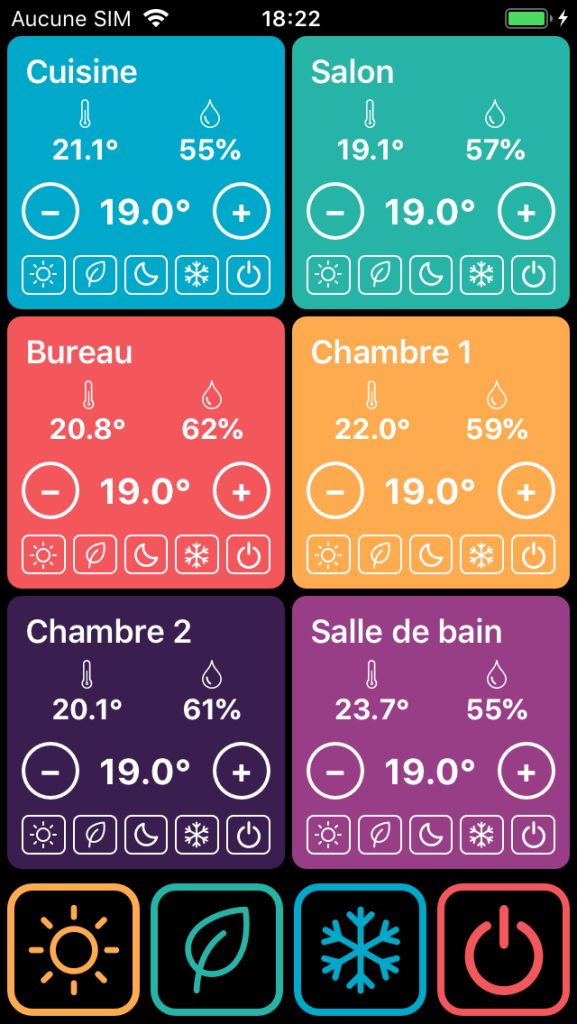 Capture d'écran de l'application Tiko Control Panel sur iPhone 5S